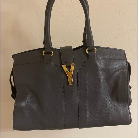 YSL Dark Gray Cabas Chyc Leather Handbag - Picture 4 of 16
